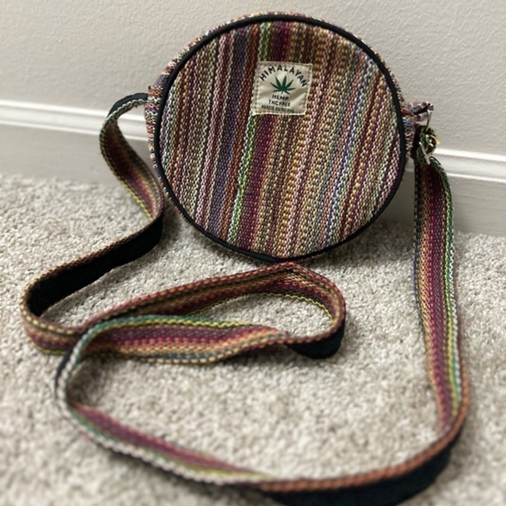 Unisex Small Round Hemp crossbody bag | Made in Nepal